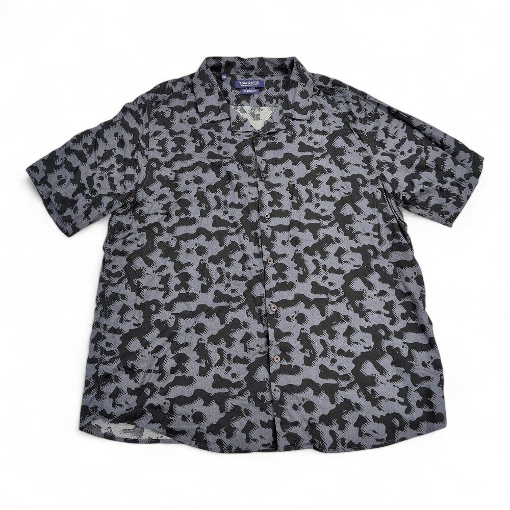Tom David XXL Short-Sleeve Button-Down Shirt Abstract Camo